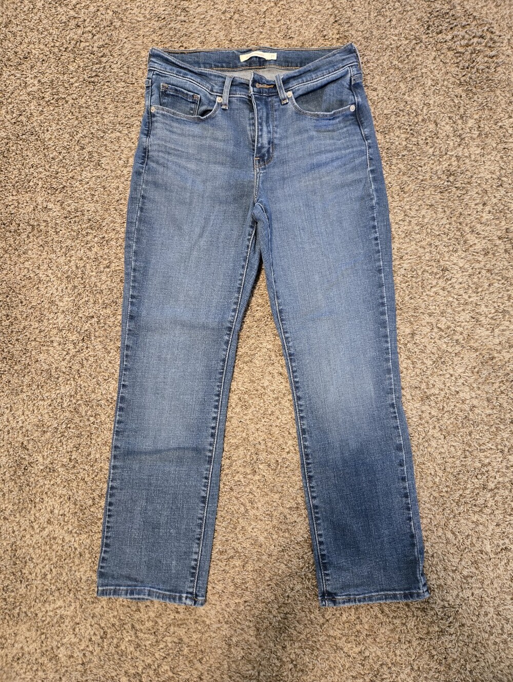 Classic Mid-Blue Women's Slim Straight Short Jeans Sz 27